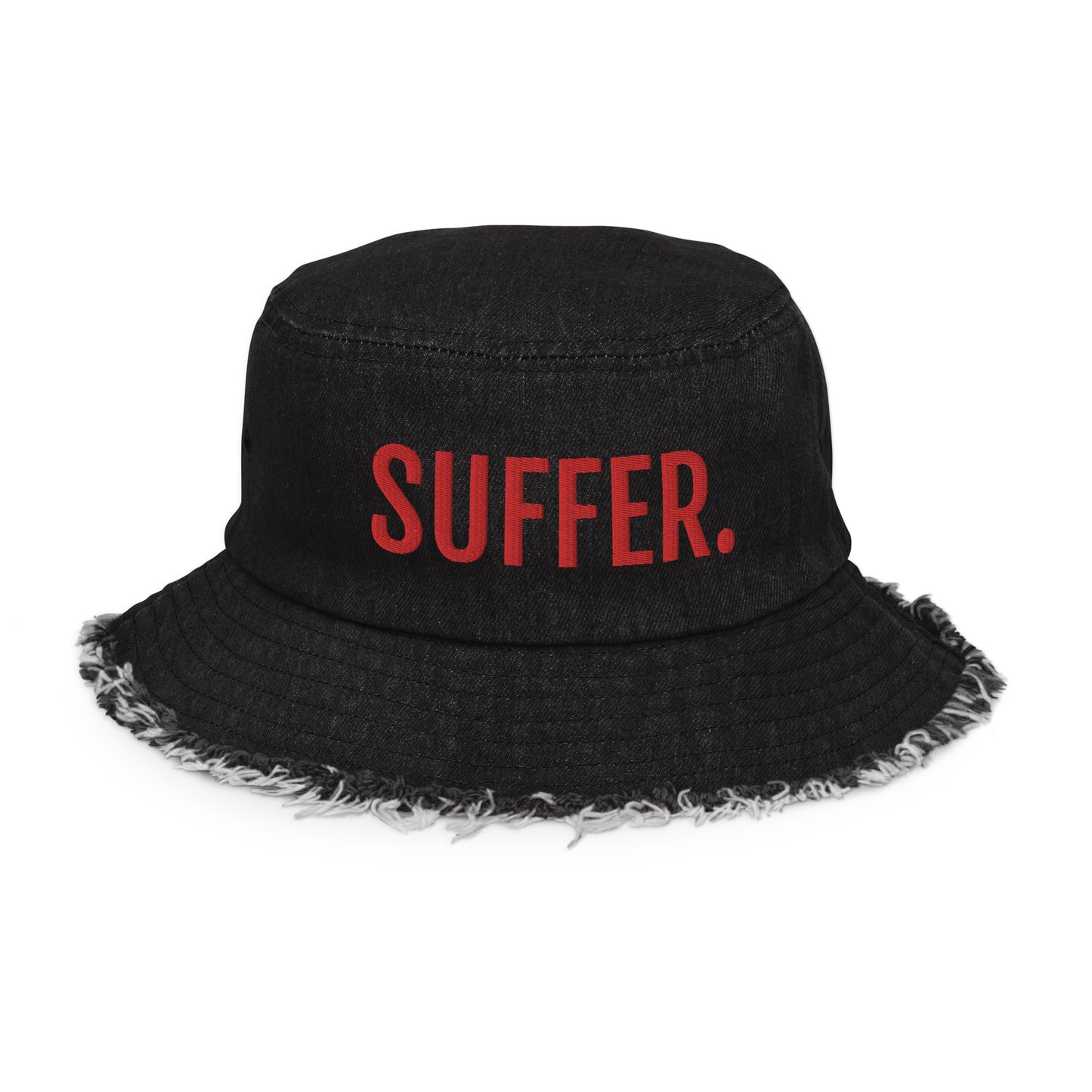RED SUFFER Distressed Denim Bucket Hat