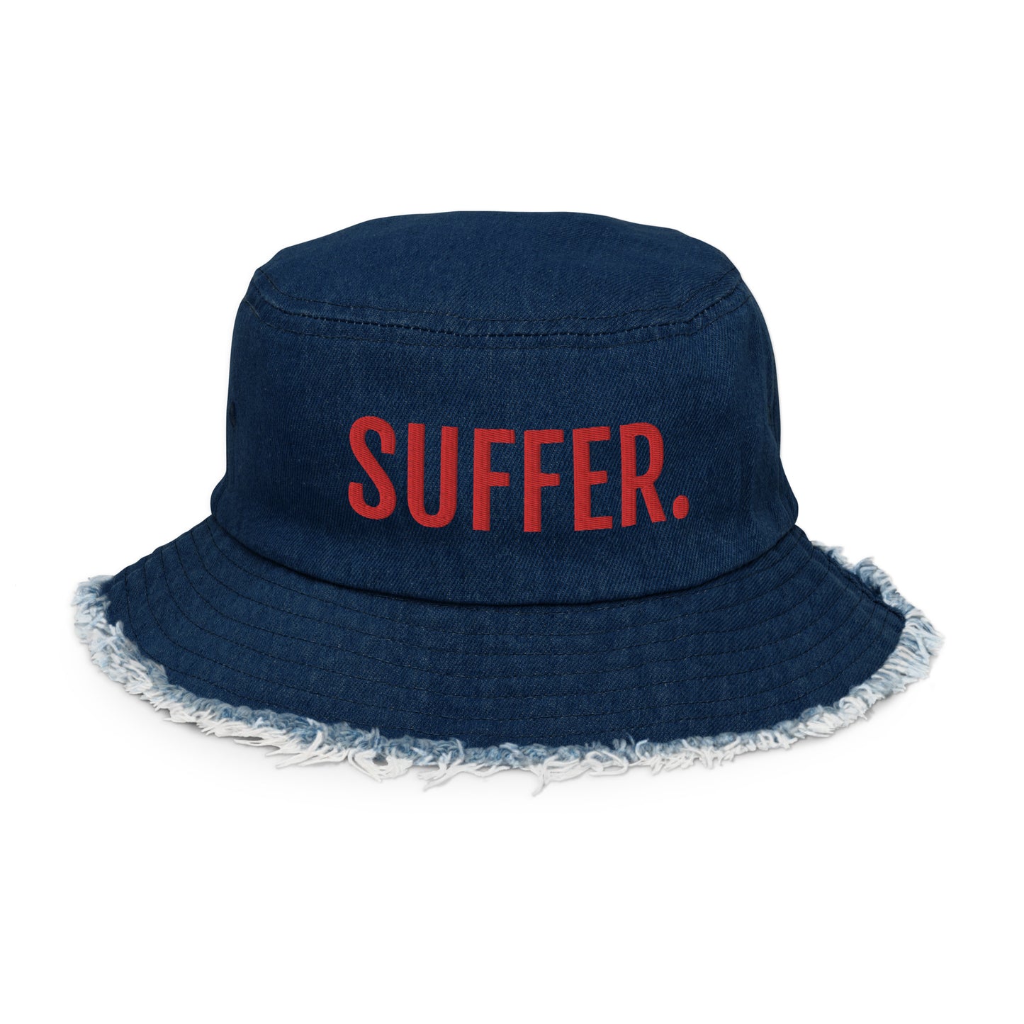 RED SUFFER Distressed Denim Bucket Hat