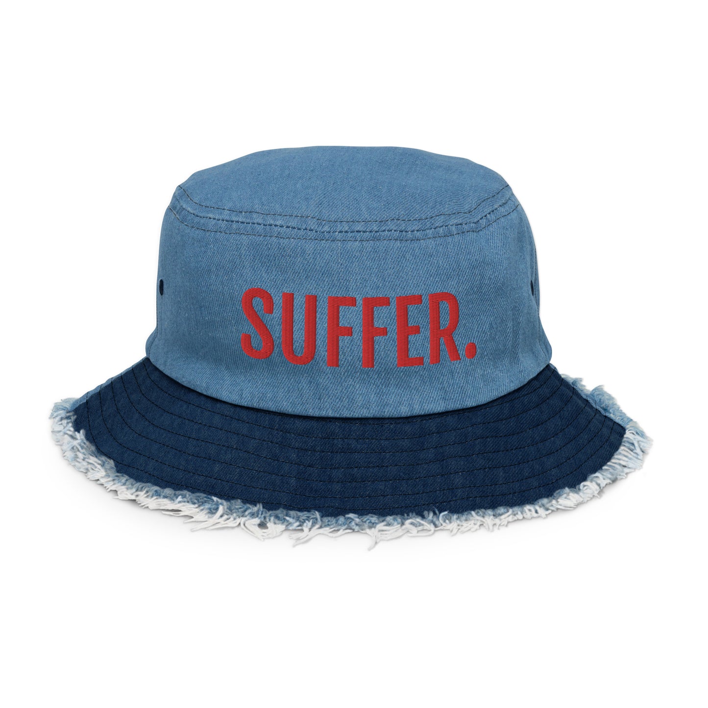 RED SUFFER Distressed Denim Bucket Hat