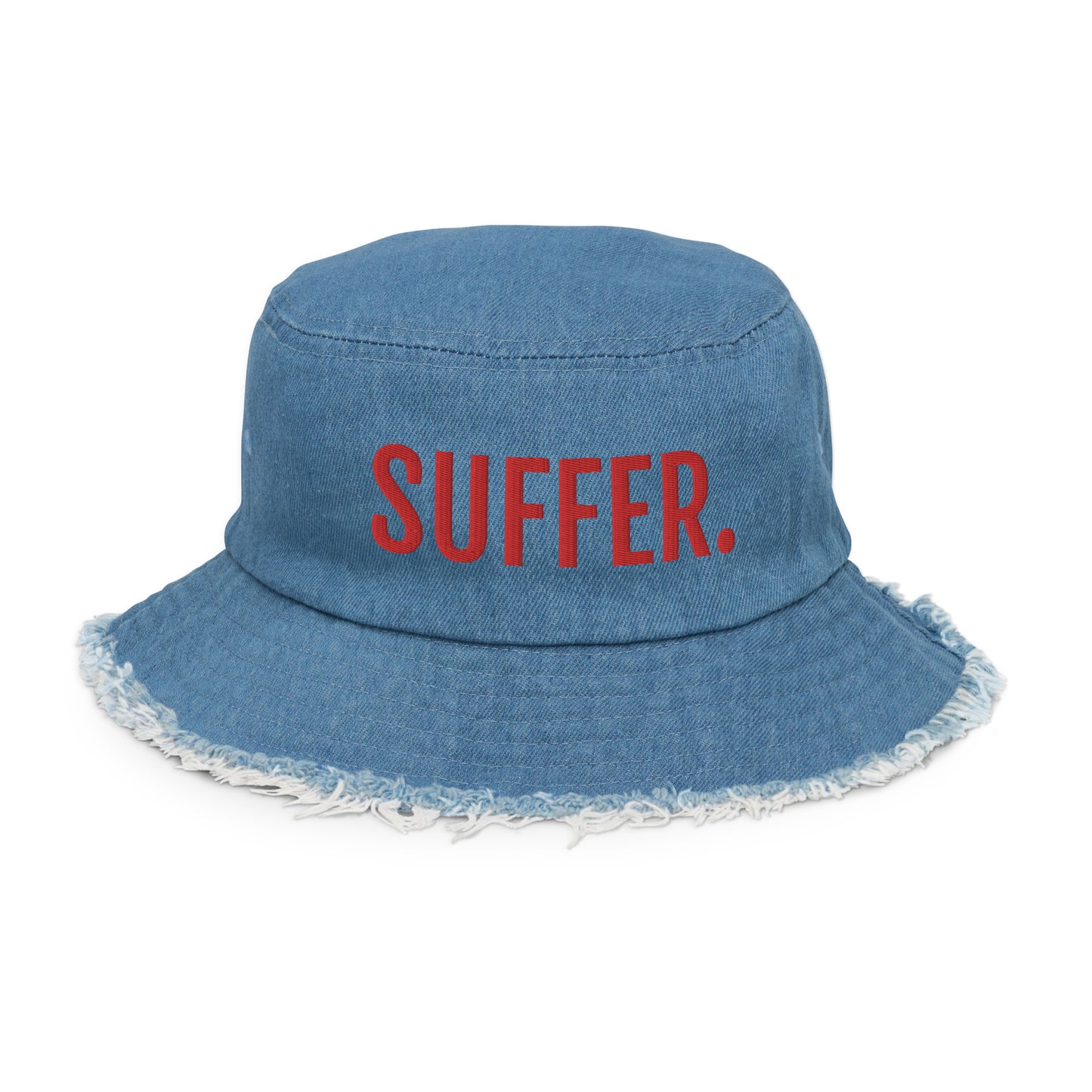 RED SUFFER Distressed Denim Bucket Hat