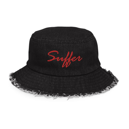 RED Suffer Sig Distressed Denim Bucket Hat